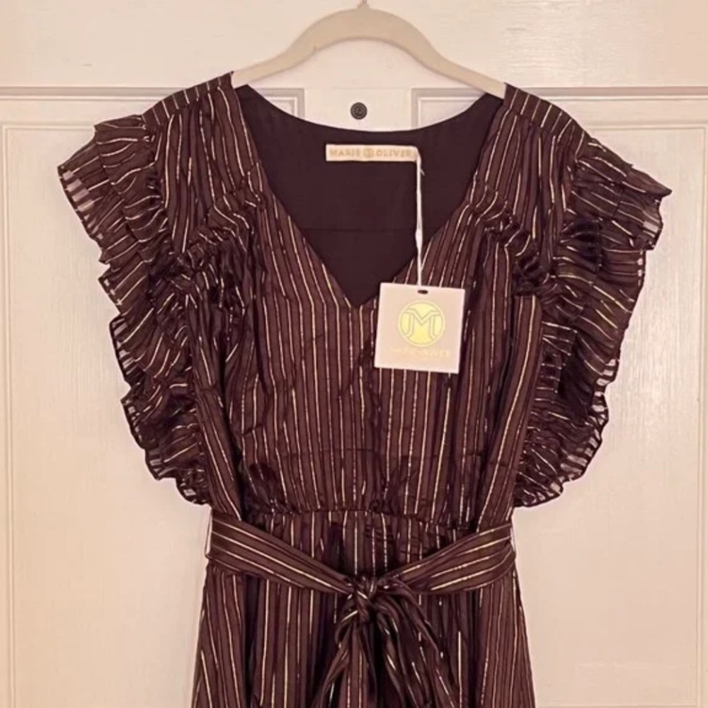 New Marie Oliver Maxi Chocolate brown and gold  dress